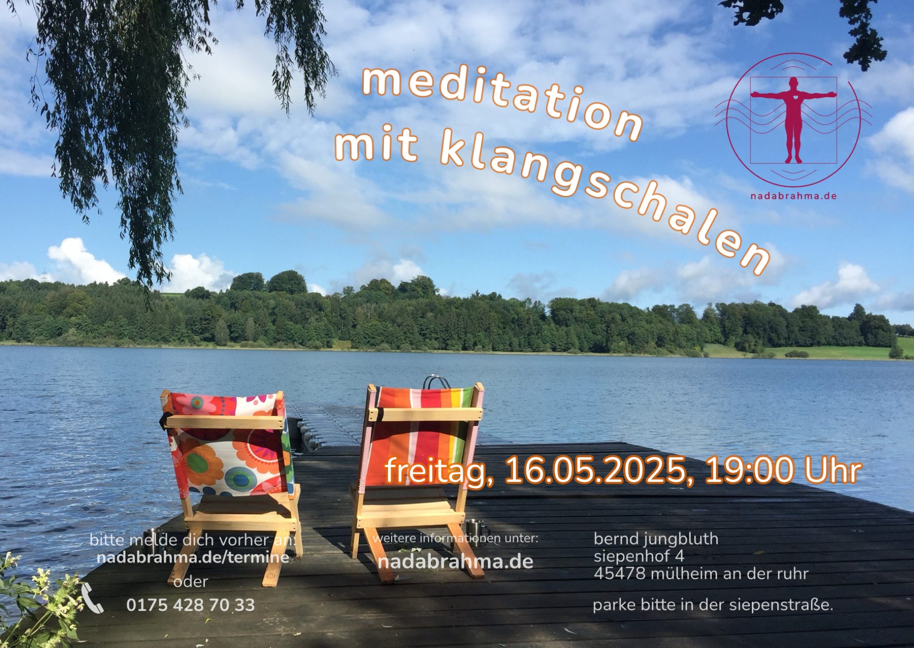 Die nächste Gongmeditation findet zum angegebenen Datum, in meinem Atelier, Siepenhof 4, 45478 Mülheim an der Ruhr, statt.